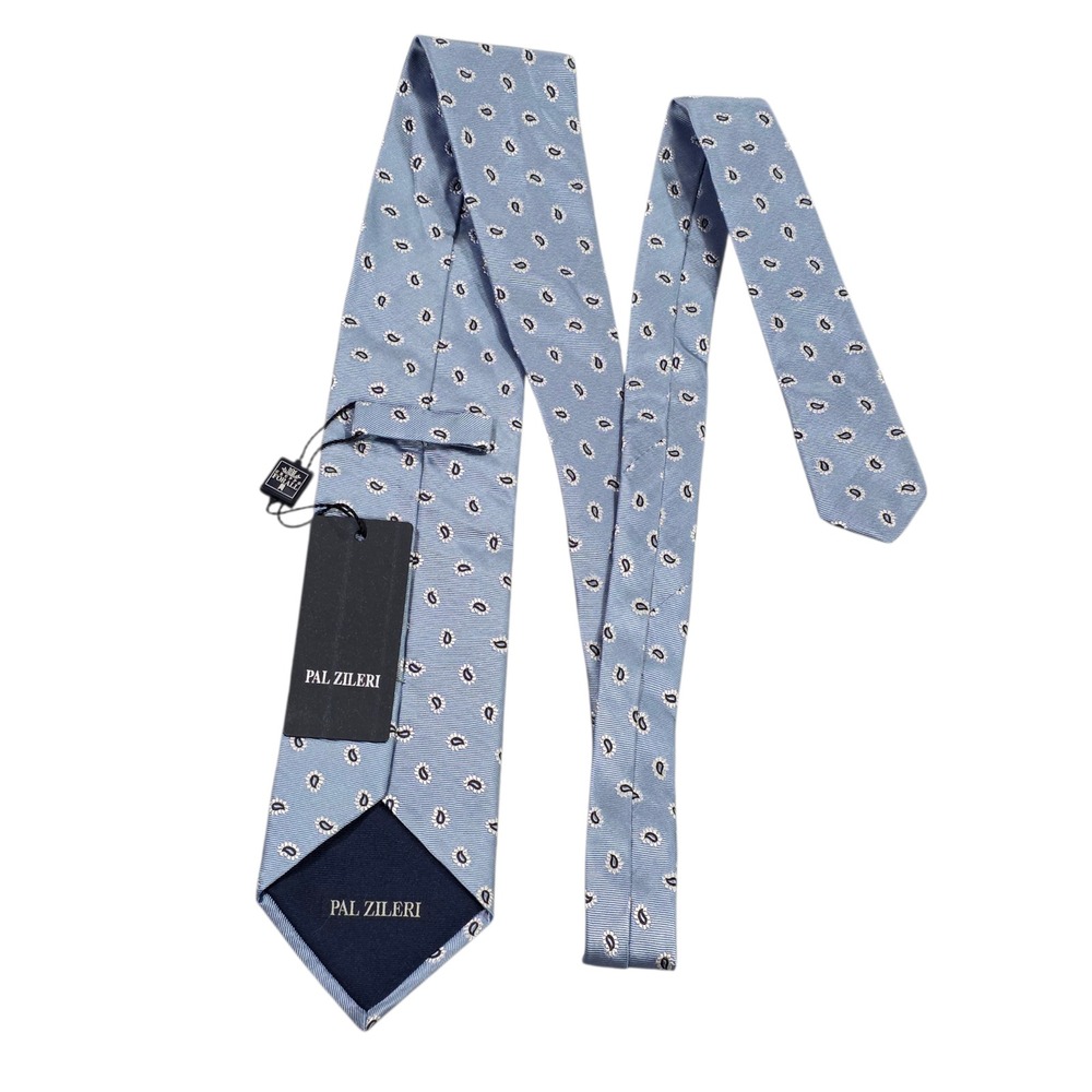 NWT Pal Zileri Mens Neck Tie Blue Paisley Print 100% Silk Made In Italy Designer